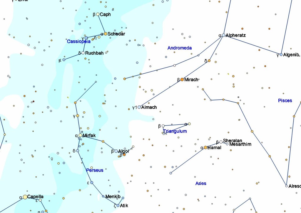 Location of the "demon star" Algol in the constellation Perseus.