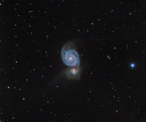 Galaxies M51 and NGC 5195.  Click to enlarge.  (Image credit: J. Johnson)